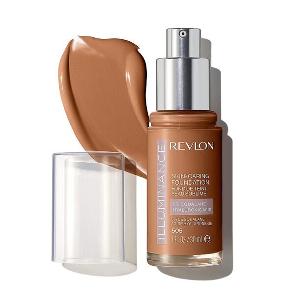 Revlon Illuminance Skin-Caring Liquid Foundation, Hyaluronic Acid 505 Rich Sand - Picture 1 of 4